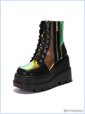 Platform Ankle Combat Boots Chunky Block Heel Lace Up Zip
